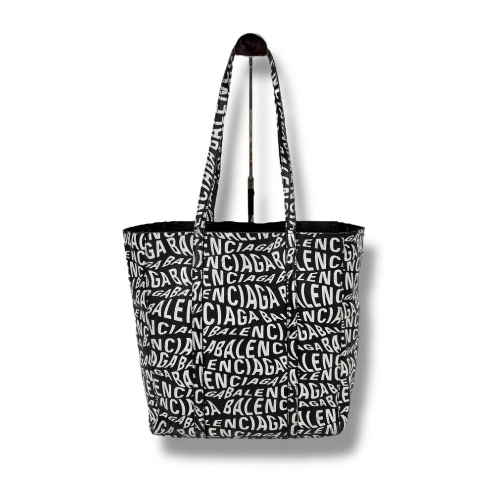 Balenciaga Everyday Tote 2-Way Wave Logo Black White Tote Bag - Picture 3 of 10
